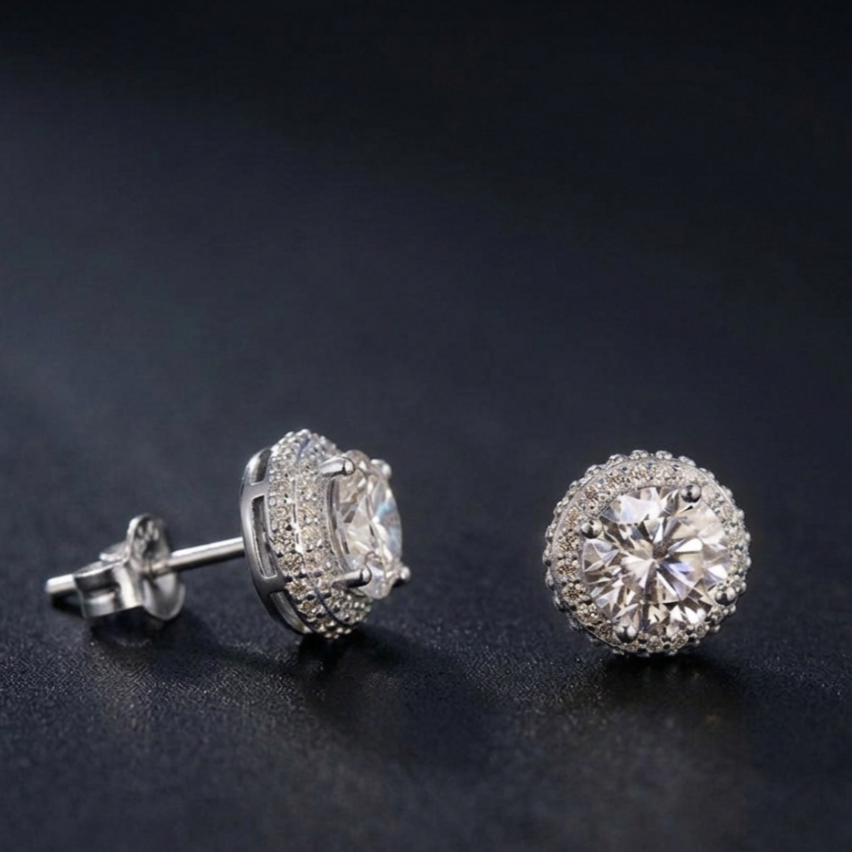 Halo Moissanite Stud Earrings