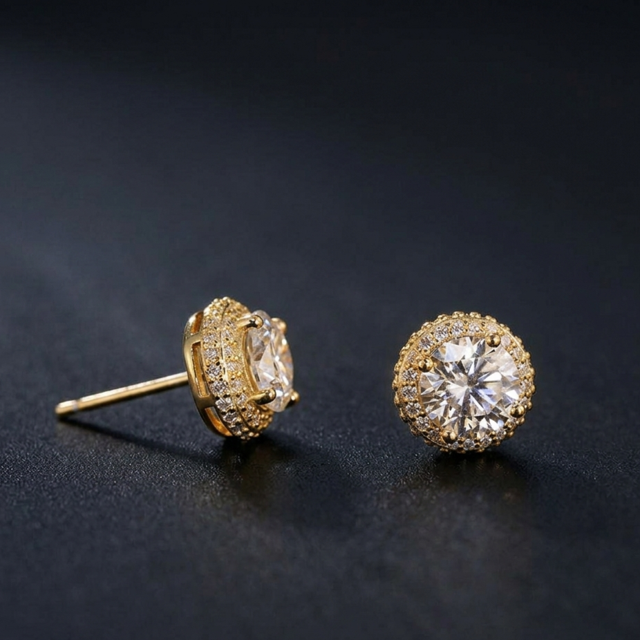 Halo Moissanite Stud Earrings