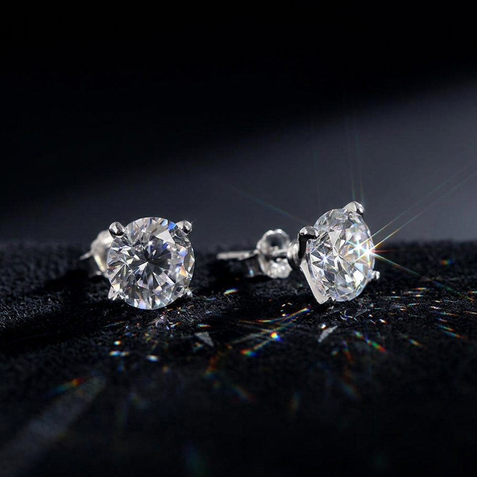 Four Prong Moissanite Stud Earrings