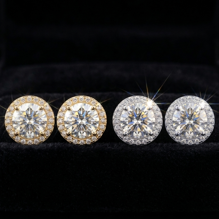 Halo Moissanite Stud Earrings