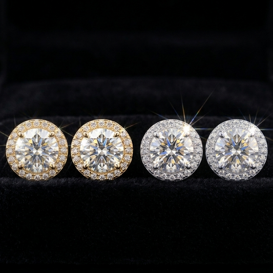 Halo Moissanite Stud Earrings